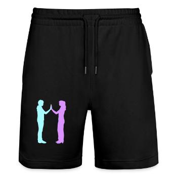 People Group Silhouette Friends Team Together - Stanley/Stella Trainer Unisex Organic Jogging Shorts - black - Front - Nik (191cm) & Marisol (170cm)
