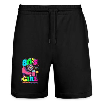Retro Back to the 80s Vintage Design - Stanley/Stella Trainer Unisex Organic Jogging Shorts - black - Front - Nik (191cm) & Marisol (170cm)
