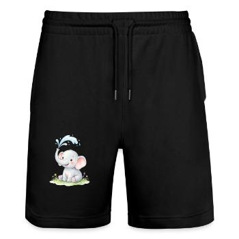 Pastell Elefant Wasserspiel - Stanley/Stella Unisex Bio Joggingshorts Trainer  - Schwarz - Vorne - Nik (191cm) & Marisol (170cm)
