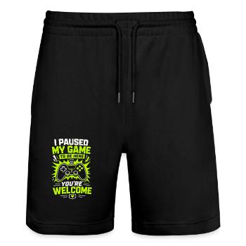 Paused My Game To Be Here Gaming - Stanley/Stella Unisex Bio Joggingshorts Trainer  - Schwarz - Vorne - Nik (191cm) & Marisol (170cm)