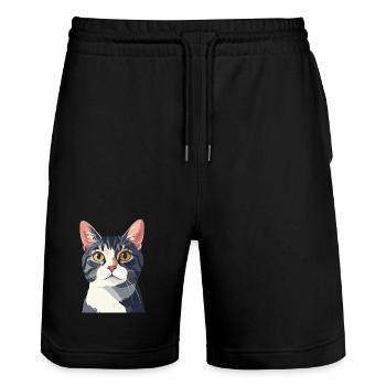 Katzenporträt im Vektorstil - Stanley/Stella Unisex Bio Joggingshorts Trainer  - Schwarz - Vorne - Nik (191cm) & Marisol (170cm)