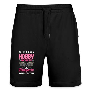 Hobby Horse Prinzessin Reiten - Stanley/Stella Unisex Bio Joggingshorts Trainer  - Schwarz - Vorne - Nik (191cm) & Marisol (170cm)