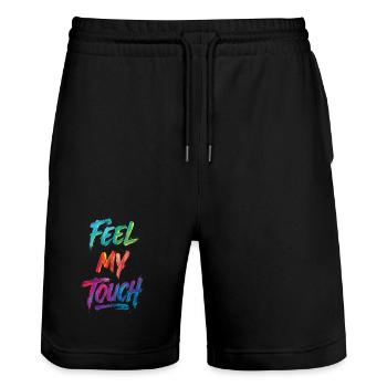 Feel My Touch Colorful Text Painting Print - Stanley/Stella Trainer Unisex Organic Jogging Shorts - black - Front - Nik (191cm) & Marisol (170cm)