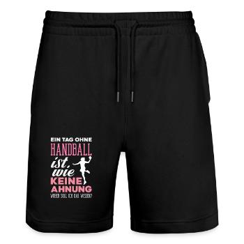 Handball Handballer Handball Trainer Fan Geschenk - Stanley/Stella Unisex Bio Joggingshorts Trainer  - Schwarz - Vorne - Nik (191cm) & Marisol (170cm)
