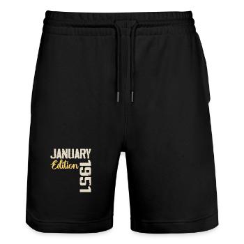 Geburtstagsgeschenk geboren im Januar 1951 - 1951 - Stanley/Stella Unisex Bio Joggingshorts Trainer  - Schwarz - Vorne - Nik (191cm) & Marisol (170cm)