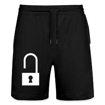Schloss offen - Stanley/Stella Unisex Bio Joggingshorts Trainer  - Schwarz - Vorne - Nik (191cm) & Marisol (170cm)