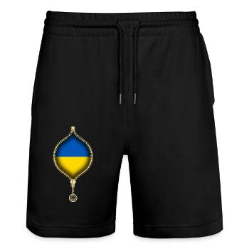 UKRAINE | FLAG | URBAN SYNTHETICS - Stanley/Stella Unisex Bio Joggingshorts Trainer  - Schwarz - Vorne - Nik (191cm) & Marisol (170cm)