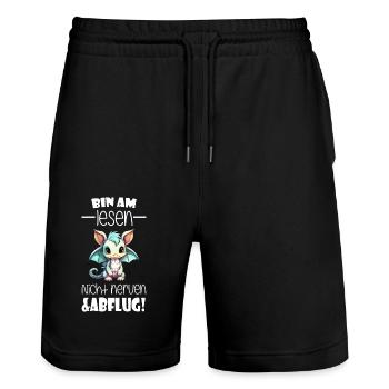 Lesen Schulkind Drache - Stanley/Stella Unisex Bio Joggingshorts Trainer  - Schwarz - Vorne - Nik (191cm) & Marisol (170cm)