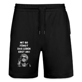 Geburtstag-Design: Mit 60 fängt das Leben erst an! - Stanley/Stella Unisex Bio Joggingshorts Trainer  - Schwarz - Vorne - Nik (191cm) & Marisol (170cm)