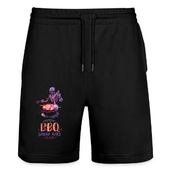 Have you seen a skeleton grilling his BBQ spare ribs? - Stanley/Stella Trainer Unisex Organic Jogging Shorts - black - Front - Nik (191cm) & Marisol (170cm)