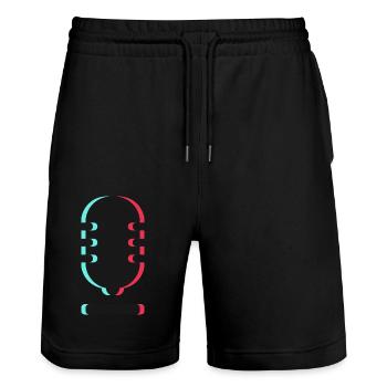 Mikrofon Logo - Stanley/Stella Unisex Bio Joggingshorts Trainer  - Schwarz - Vorne - Nik (191cm) & Marisol (170cm)