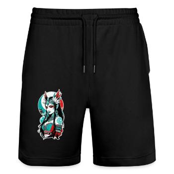 Indische Prinzessin - Aztek - Stanley/Stella Unisex Bio Joggingshorts Trainer  - Schwarz - Vorne - Nik (191cm) & Marisol (170cm)