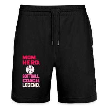 Mom Hero Softball Coach Legend Funny Softball Mom - Stanley/Stella Trainer Unisex Organic Jogging Shorts - black - Front - Nik (191cm) & Marisol (170cm)