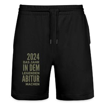 ABI Abitur - Stanley/Stella Trainer Unisex Organic Jogging Shorts - black - Front - Nik (191cm) & Marisol (170cm)
