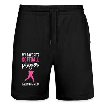 Softball Softball-Spieler - Stanley/Stella Unisex Bio Joggingshorts Trainer  - Schwarz - Vorne - Nik (191cm) & Marisol (170cm)