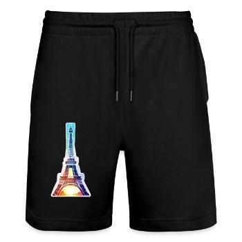 Eiffel tower #13 - Stanley/Stella Trainer Unisex Organic Jogging Shorts - black - Front - Nik (191cm) & Marisol (170cm)