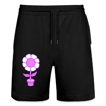 Small Pretty Happy Pink Flower Flower Pot - Stanley/Stella Trainer Unisex Organic Jogging Shorts - black - Front - Nik (191cm) & Marisol (170cm)