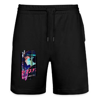 Cyborg Woman kanji futuristique - Short de jogging bio TRAINER Stanley/Stella unisexe - noir - Devant - Nik (191cm) & Marisol (170cm)