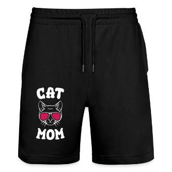 Cat Mom - Stanley/Stella Trainer Unisex Organic Jogging Shorts - black - Front - Nik (191cm) & Marisol (170cm)