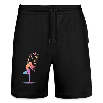 Gymnastik Geschenk - Mädchen & Kinder - Stanley/Stella Unisex Bio Joggingshorts Trainer  - Schwarz - Vorne - Nik (191cm) & Marisol (170cm)