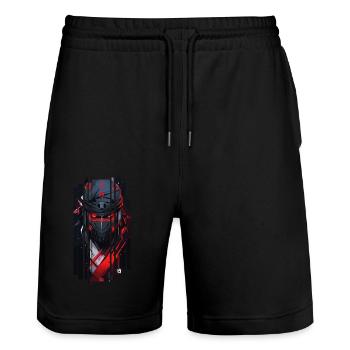 Cyborg Mann Ninja Kanji Rot - Stanley/Stella Unisex Bio Joggingshorts Trainer  - Schwarz - Vorne - Nik (191cm) & Marisol (170cm)