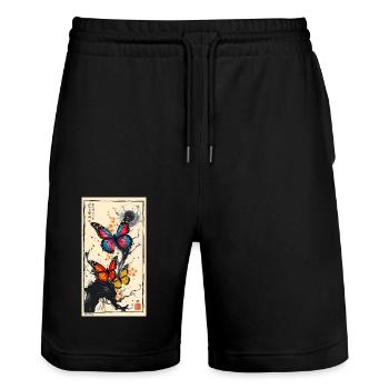 Butterfly - Stanley/Stella Unisex Bio Joggingshorts Trainer  - Schwarz - Vorne - Nik (191cm) & Marisol (170cm)