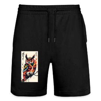 Owl - Stanley/Stella Unisex Bio Joggingshorts Trainer  - Schwarz - Vorne - Nik (191cm) & Marisol (170cm)