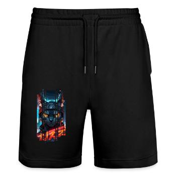 Cyber chat Urban city néon - Short de jogging bio TRAINER Stanley/Stella unisexe - noir - Devant - Nik (191cm) & Marisol (170cm)