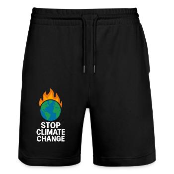 Stop Climate Change T-Shirt – Environmental Protection Protest - Stanley/Stella Trainer Unisex Organic Jogging Shorts - black - Front - Nik (191cm) & Marisol (170cm)