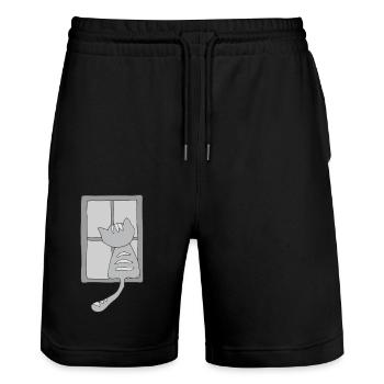 Chat à la fenêtre gris - Short de jogging bio TRAINER Stanley/Stella unisexe - noir - Devant - Nik (191cm) & Marisol (170cm)