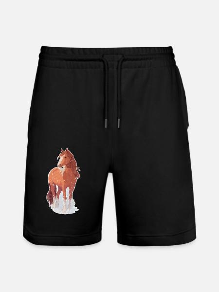 Pferd mit Schneeflocken - Stanley/Stella Unisex Bio Joggingshorts Trainer - Schwarz