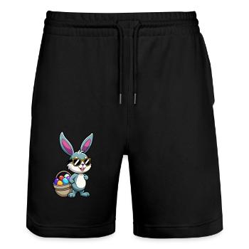 Happy Easter - Osterhase - Osterei - Geschenk - Stanley/Stella Unisex Bio Joggingshorts Trainer  - Schwarz - Vorne - Nik (191cm) & Marisol (170cm)