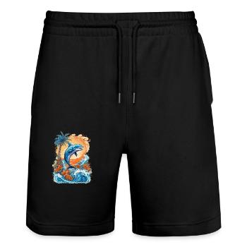 Funny Dolphin - Stanley/Stella Unisex Bio Joggingshorts Trainer  - Schwarz - Vorne - Nik (191cm) & Marisol (170cm)