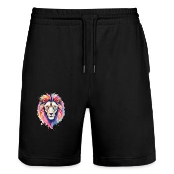 Farbexplosion Löwenkopf – Kunstvolles T-Shirt-Desi - Stanley/Stella Unisex Bio Joggingshorts Trainer  - Schwarz - Vorne - Nik (191cm) & Marisol (170cm)