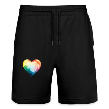 Lgbt Herz Regenbogen - Stanley/Stella Unisex Bio Joggingshorts Trainer  - Schwarz - Vorne - Nik (191cm) & Marisol (170cm)