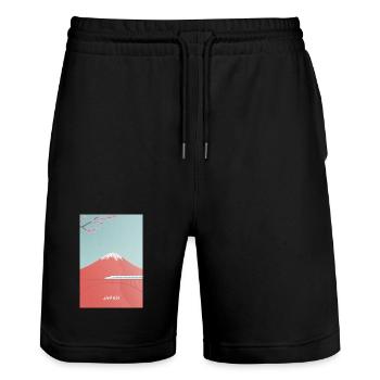 Japanese mountain scenery with Shinkansen - Stanley/Stella Trainer Unisex Organic Jogging Shorts - black - Front - Nik (191cm) & Marisol (170cm)