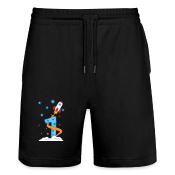 1st Birthday Baby Child Rocket - Stanley/Stella Trainer Unisex Organic Jogging Shorts - black - Front - Nik (191cm) & Marisol (170cm)