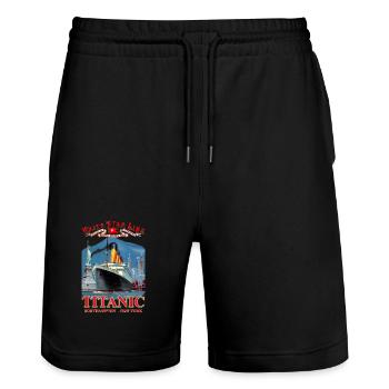 TITANIC NY Kreation Louis RUNEMBERG © Adagp - Stanley/Stella Unisex Bio Joggingshorts Trainer  - Schwarz - Vorne - Nik (191cm) & Marisol (170cm)