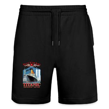 TITANIC SPIRIT Kreation Louis RUNEMBERG © Adagp - Stanley/Stella Unisex Bio Joggingshorts Trainer  - Schwarz - Vorne - Nik (191cm) & Marisol (170cm)
