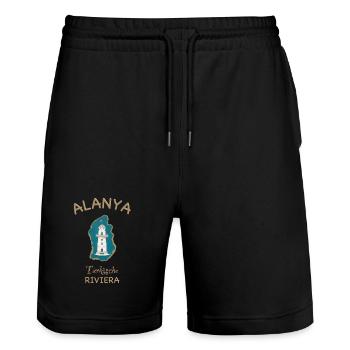 Alanya , Leuchtturm, Türkische Riviera - Stanley/Stella Unisex Bio Joggingshorts Trainer  - Schwarz - Vorne - Nik (191cm) & Marisol (170cm)