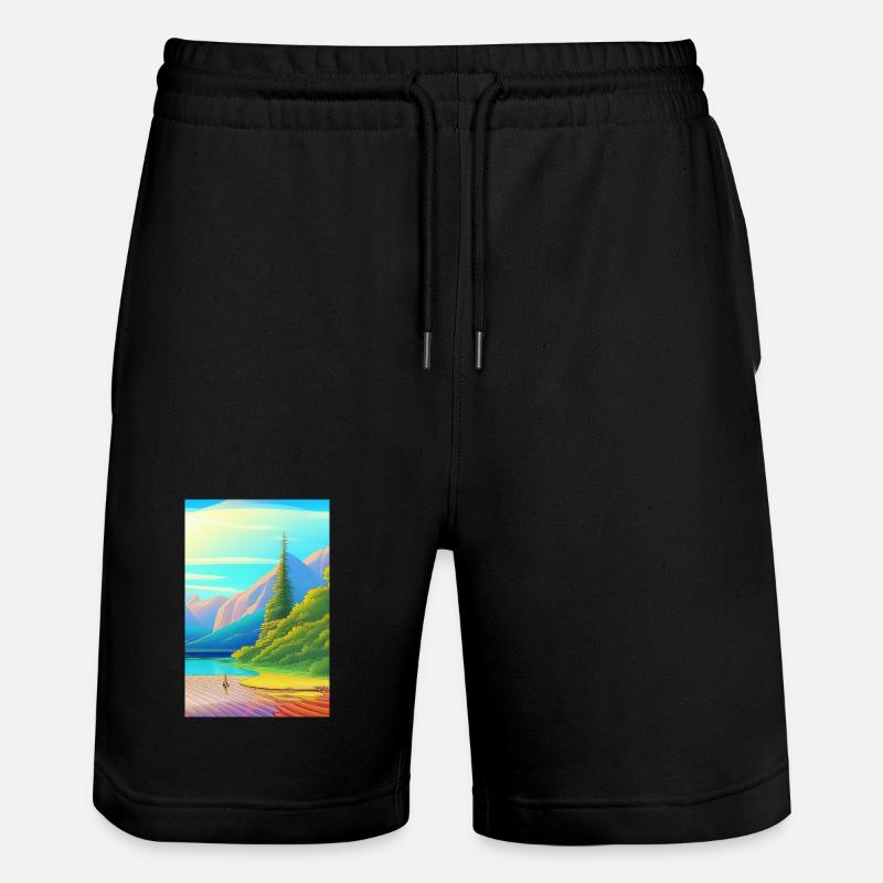 Landschaft mit See, Boot und Berge - Stanley/Stella Unisex Bio Joggingshorts Trainer - Schwarz