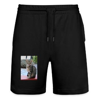 Cadeau mignon pour chats pour les amoureux des chats - Short de jogging bio TRAINER Stanley/Stella unisexe - noir - Devant - Nik (191cm) & Marisol (170cm)
