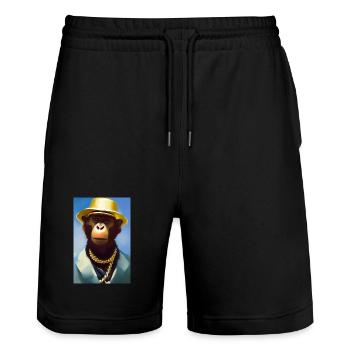 Cooler Affe mit Gold Kette - Stanley/Stella Unisex Bio Joggingshorts Trainer  - Schwarz - Vorne - Nik (191cm) & Marisol (170cm)