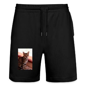 Katze  - Stanley/Stella Unisex Bio Joggingshorts Trainer  - Schwarz - Vorne - Nik (191cm) & Marisol (170cm)