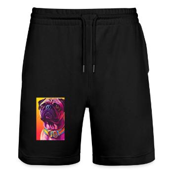Mops Hund - Stanley/Stella Unisex Bio Joggingshorts Trainer  - Schwarz - Vorne - Nik (191cm) & Marisol (170cm)
