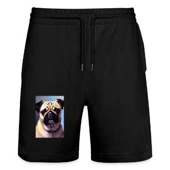 Mops Hund - Stanley/Stella Unisex Bio Joggingshorts Trainer  - Schwarz - Vorne - Nik (191cm) & Marisol (170cm)