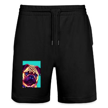 Mops Hund - Stanley/Stella Unisex Bio Joggingshorts Trainer  - Schwarz - Vorne - Nik (191cm) & Marisol (170cm)