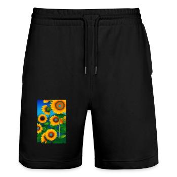 Sonnenblumen - Stanley/Stella Unisex Bio Joggingshorts Trainer  - Schwarz - Vorne - Nik (191cm) & Marisol (170cm)