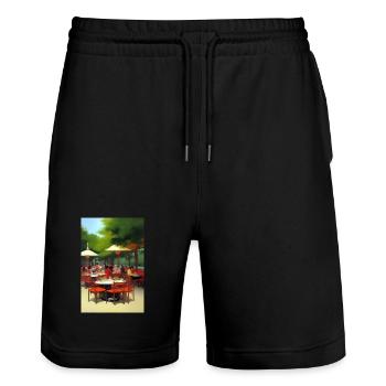 Outdoor Asian Cafe - Stanley/Stella Trainer Unisex Organic Jogging Shorts - black - Front - Nik (191cm) & Marisol (170cm)