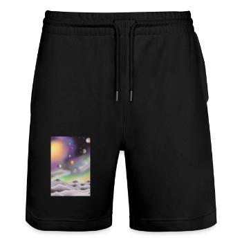 Space and planets - Stanley/Stella Trainer Unisex Organic Jogging Shorts - black - Front - Nik (191cm) & Marisol (170cm)